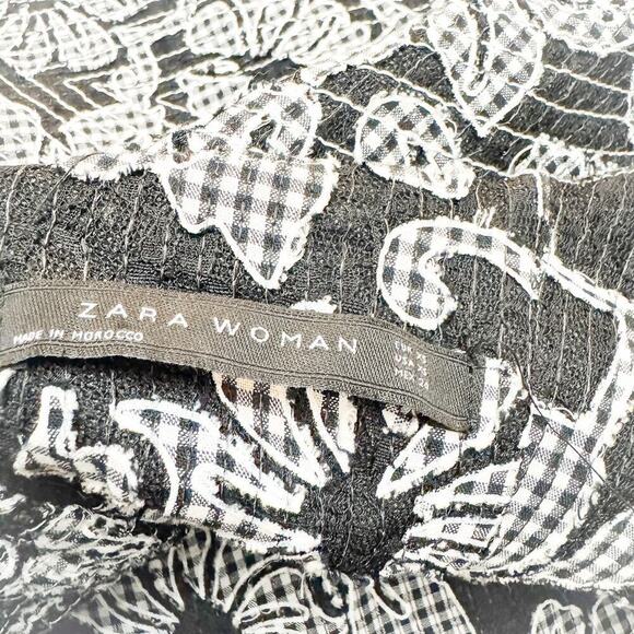 Zara Ruffled Off the Shoulder Top Black White Flower Print Size XS - Picture 3 of 5